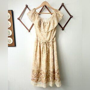 1970s Floral Cream Midi Dress